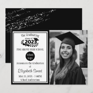 Invitation Classe noire et blanche de 2023 Graduation