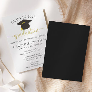 Invitation Classe Noire & Or De La Partie De Graduation