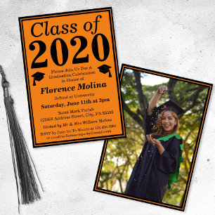 Invitation Classe noire orange de 2024 Graduation Photo