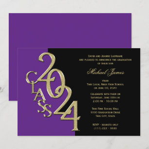 Invitation Classe or violet de 2024 Grad avec option couleur