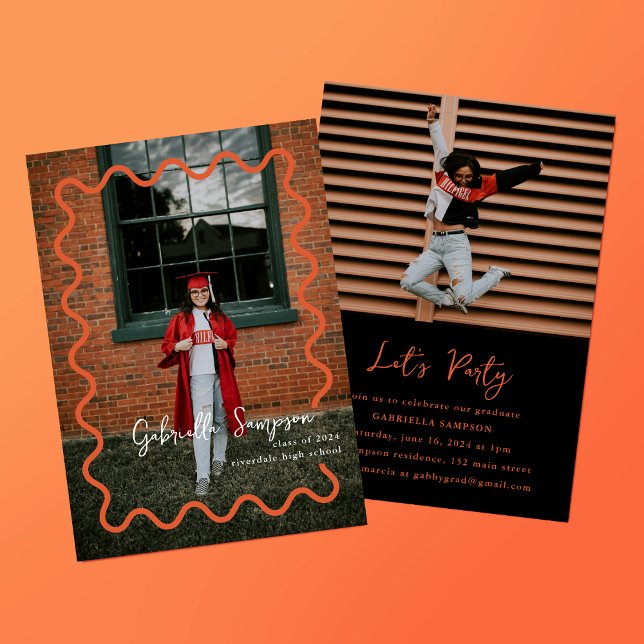 Invitation Classe orange et noire de Grad Party 2025 (Créateur téléchargé)