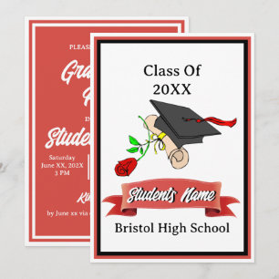 Invitation Classe Red and Black Graduation Party de 2023