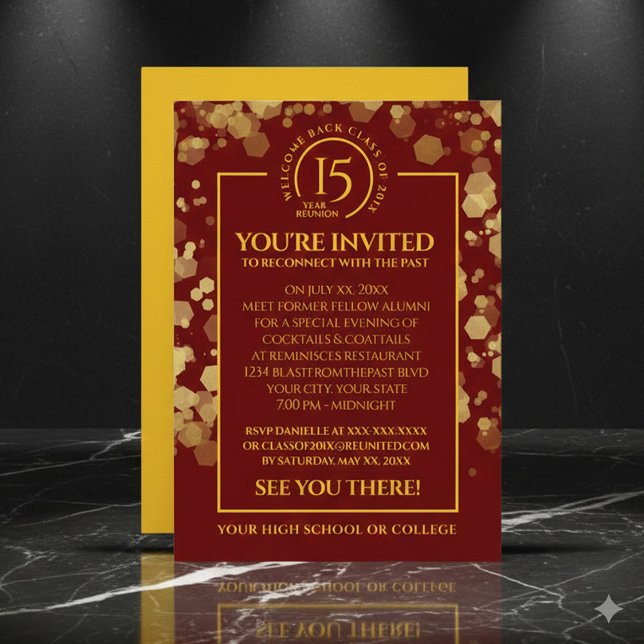 Invitation Classe Red & Gold Réunion (Elegant Red & Gold School Class Reunion Invitation Cover Photo)