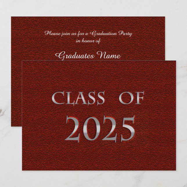 Invitation Classe Red & Silver de 2025 Graduation Party (Devant / Derrière)