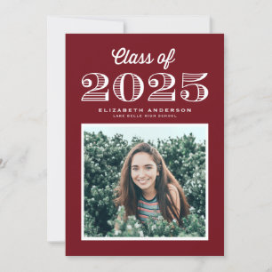Invitation Classe rétro de 2024 Burgundy Photo Graduation