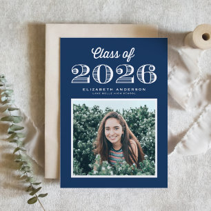 Invitation Classe rétro de 2024 Marine Blue Photo Graduation