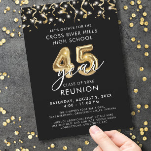 Invitation Classe Retrouvailles Noir Or Streamers 45 ans mode