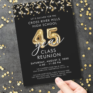 Invitation Classe Retrouvailles Noir Or Streamers 45 ans mode