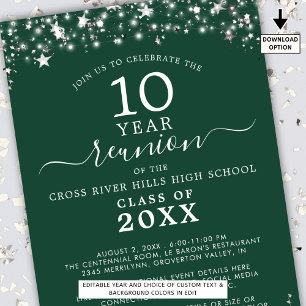 Invitation Classe Reunion Green Argent Étoiles Tous les ans