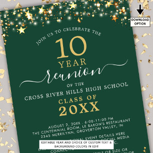 Invitation Classe Reunion Green Gold Stars Éclairage chaque a