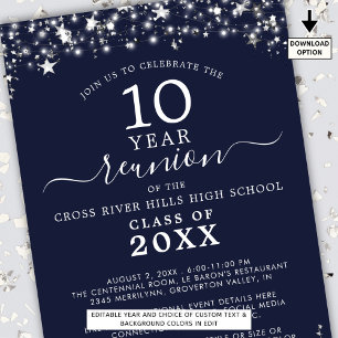 Invitation Classe Reunion Marine Argent Étoiles Tous les ans