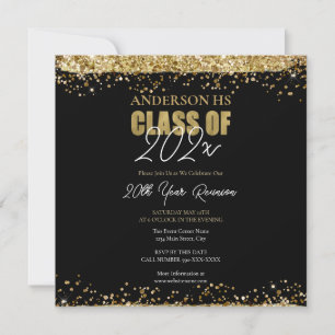 Invitation Classe Réunion Parties scintillant Noir et Or