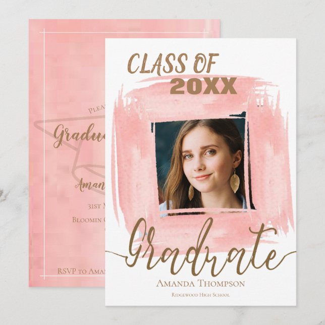 Invitation Classe Rose Abstraite De 2025 (Devant / Derrière)