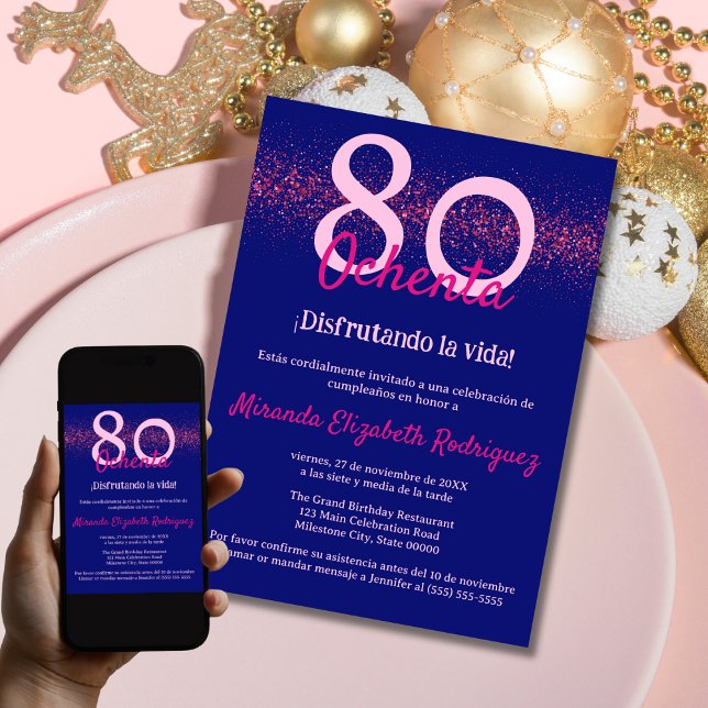 Invitation Classe rose chaude de la marine espagnole 80e anni (Créateur téléchargé)
