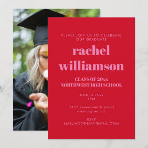 Invitation Classe rose et rouge de 2024 Photo Graduation Part
