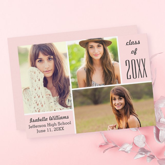 Invitation Classe rose tendance de 20XX Graduation Photo Coll (Créateur téléchargé)