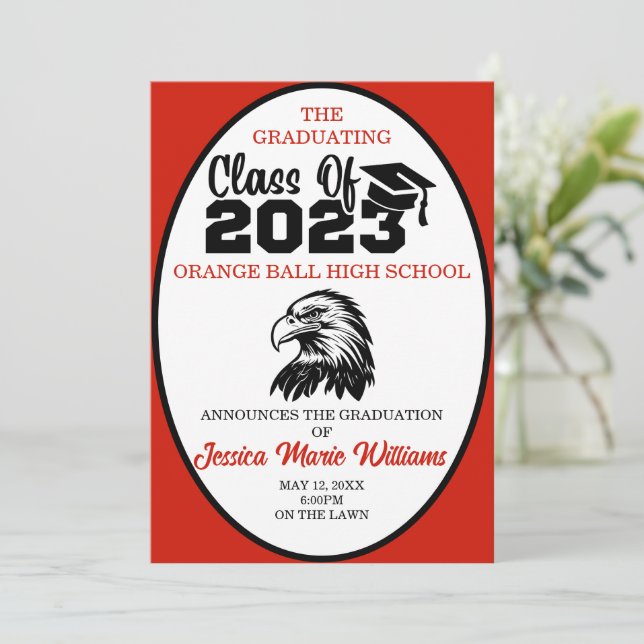 Invitation Classe rouge et noire de 2023 Graduation (Debout devant)