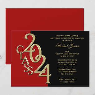 Invitation Classe rouge et or de 2024 Grad avec option couleu