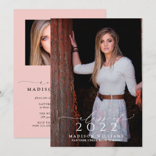 Invitation Classe simple de 2022 Pink 2 Photo Graduation Part
