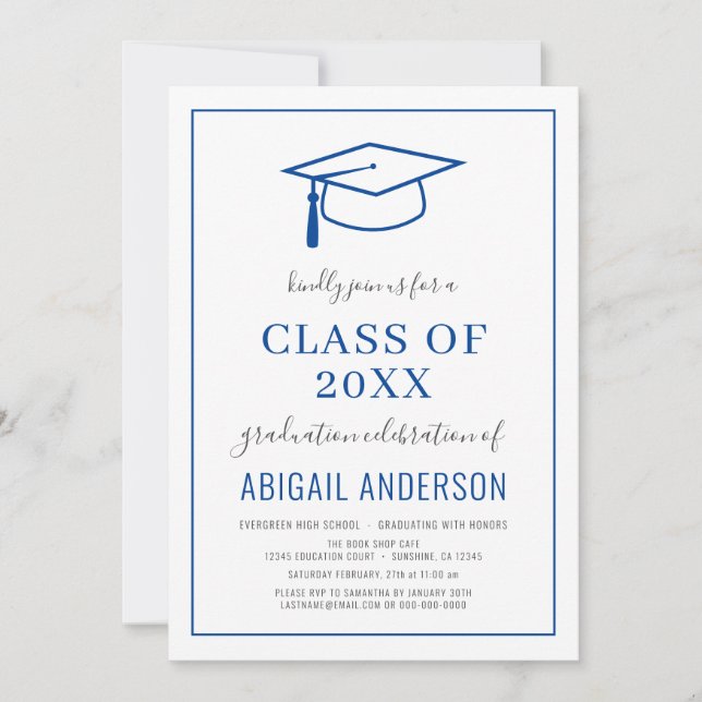 Invitation Classe simple moderne de 2023 Blue Graduation Phot (Devant)