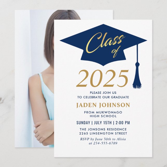 Invitation Classe simple moderne de 2025 Photo Graduation Par (Devant / Derrière)