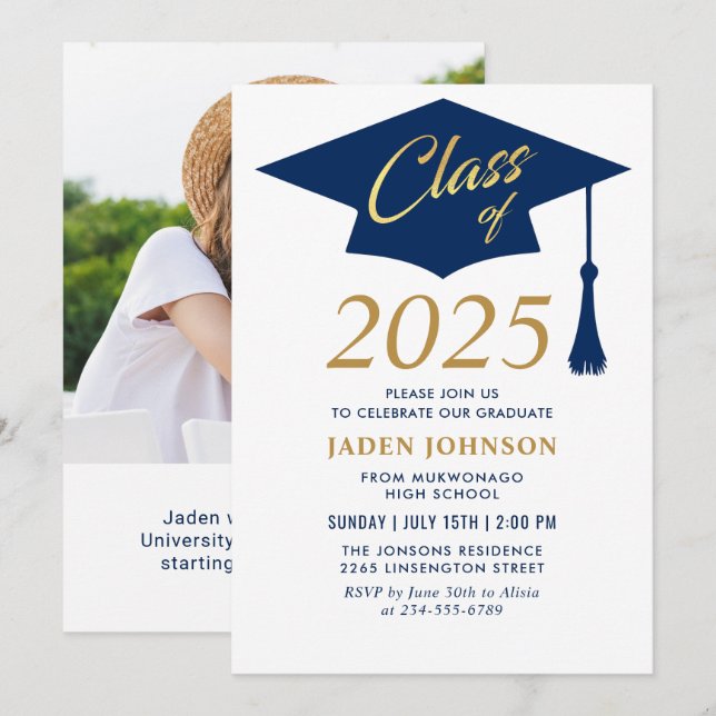 Invitation Classe simple moderne de 2025 Photo Graduation Par (Devant / Derrière)
