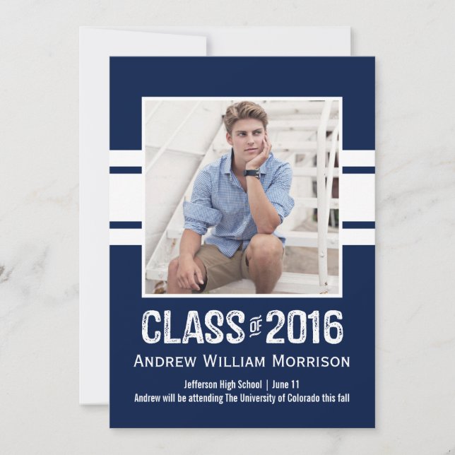 Invitation Classe Sport Stripe du Parti de la graduation phot (Devant)