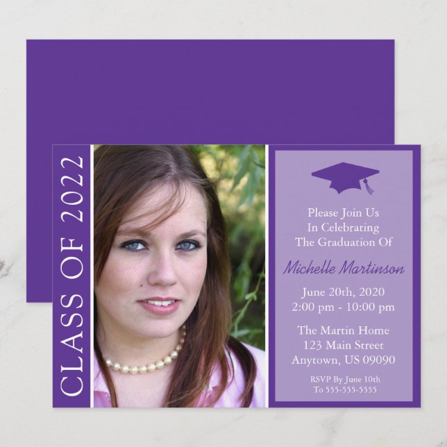 Invitation Classe Traditionnelle De 2022 Graduation (Purple)  (Devant / Derrière)