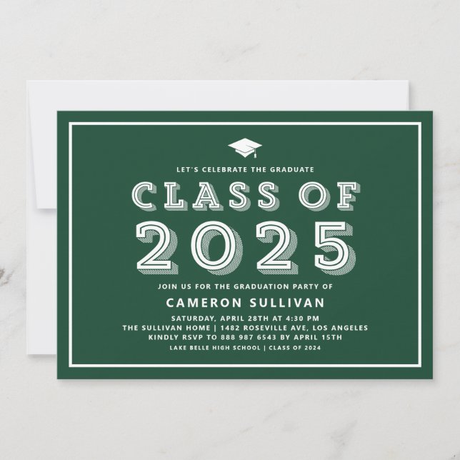 Invitation Classe verte de 2025 Casquette Rétro Graduation (Devant)