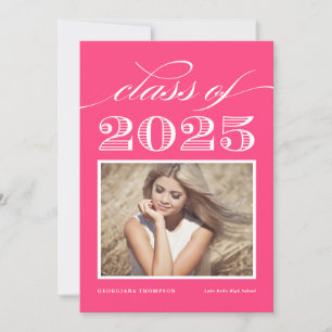 Invitation Classe vintage de 2024 Hot Pink Photo Graduation