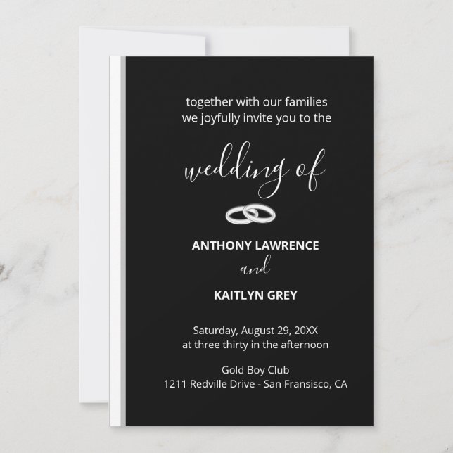 Invitation Classic Black and White Formal Custom Wedding (Devant)