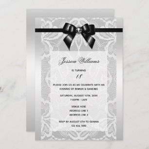 Invitation Classic Black Bow & Lace Anniversaire