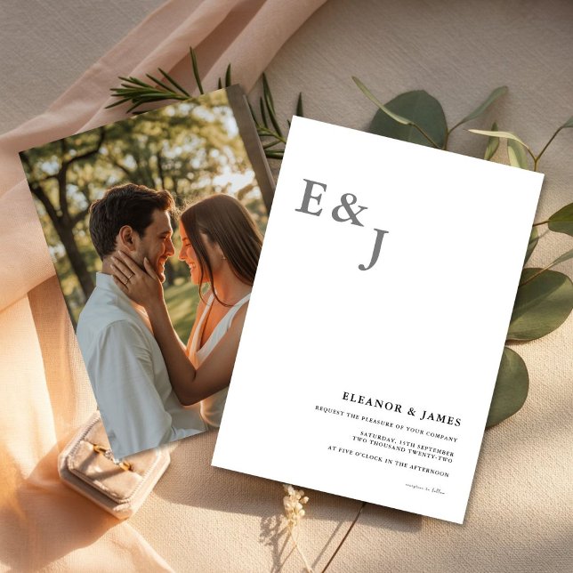 Invitation Classic Black-White Wedding Card with photo  (Créateur téléchargé)