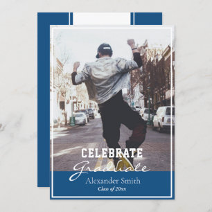 Invitation Classic Bleu Moderne à la mode Graduation