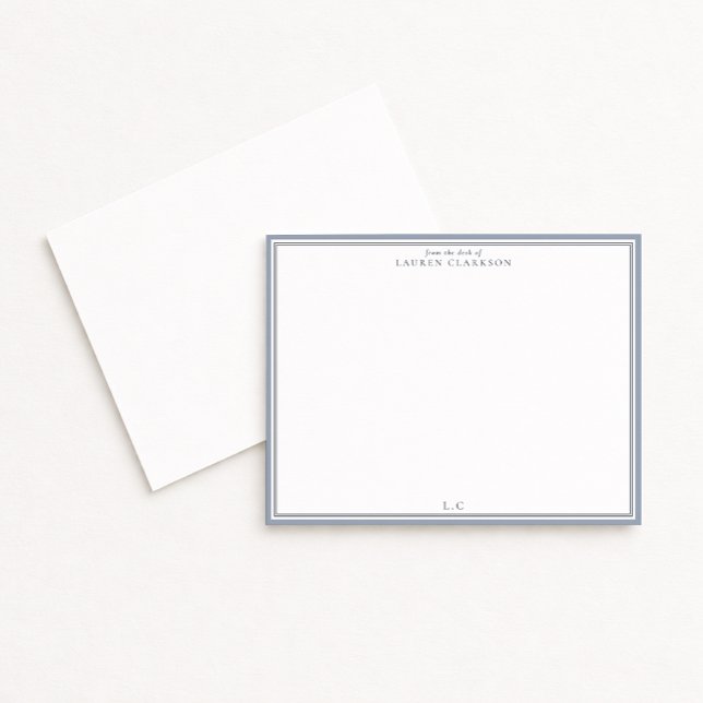 Invitation Classic Blue Border Monogram Stationery Note Card (Créateur téléchargé)