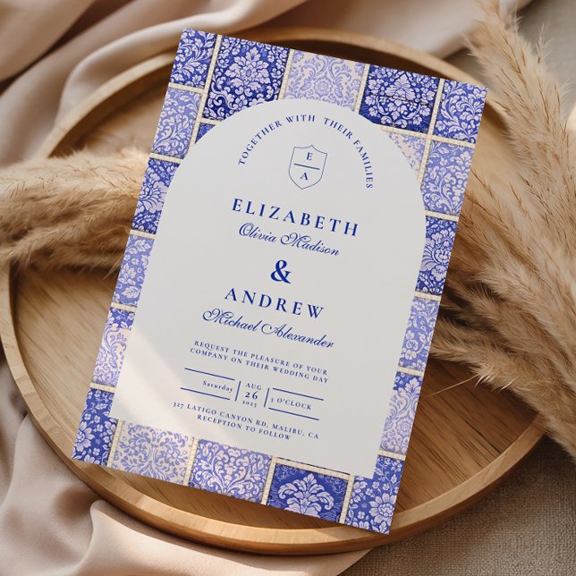 Invitation Classic Blue Porcelain Patchwork Wedding (Créateur téléchargé)