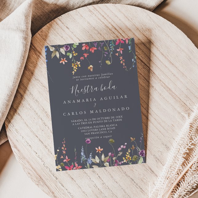Invitation Classic Blue Wild Floral Nuestra Boda Mariage (Créateur téléchargé)