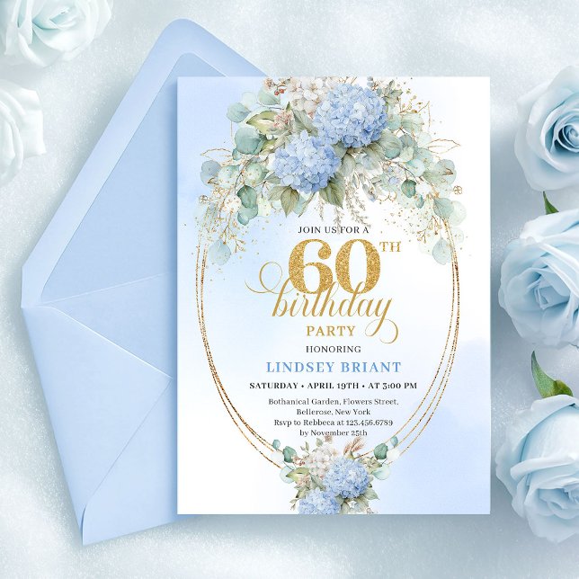 Invitation Classic Bohemian Soft Blue Greenery 60th Birthday (Classic Bohemian Soft Blue Greenery 60th Birthday)