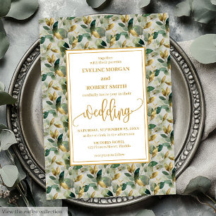 Invitation Classic Boho Forest Green Gold Eucalyptus Mariage