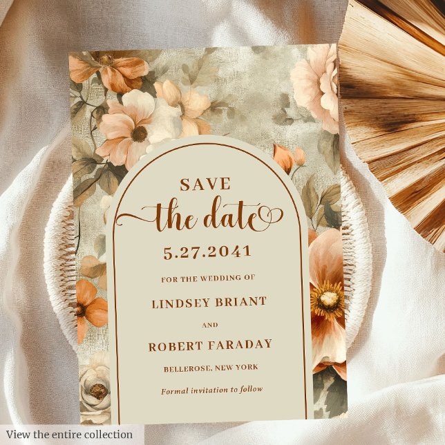 Invitation Classic Boho Terra Cotta Olive Floral Save Date (Classic Boho Terra Cotta Olive Floral Save The Date)