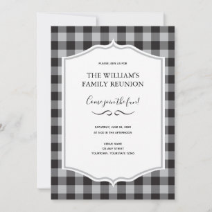 Invitation Classic Buffalo Plaid Check Black White Event