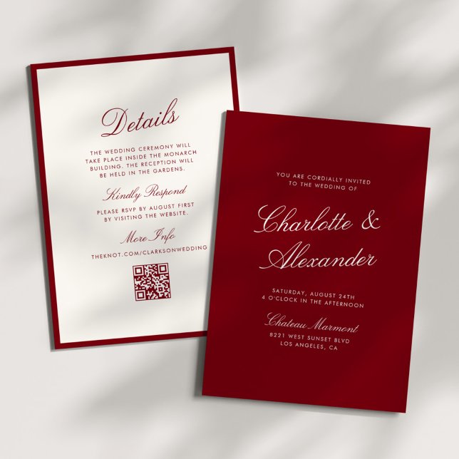 Invitation Classic Calligraphy Deep Red Old Money Wedding (Créateur téléchargé)