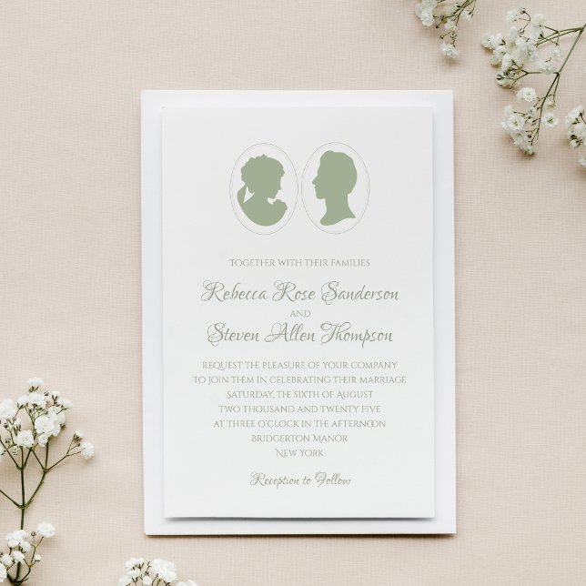 Invitation Classic Cameo Regency Mariage vert (Créateur téléchargé)