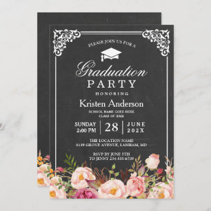 Invitation Classic Chalkboard Frame Floral Graduation Party