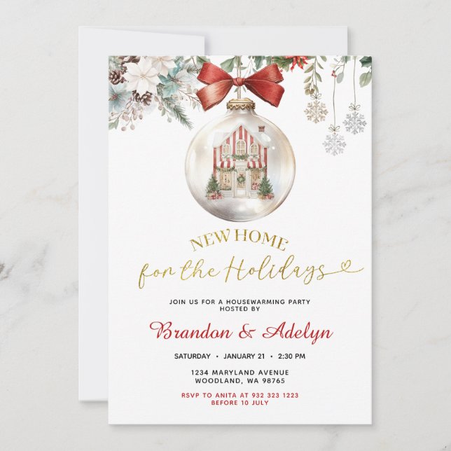 Invitation Classic Christmas House Winter Floral Housewarming (Devant)