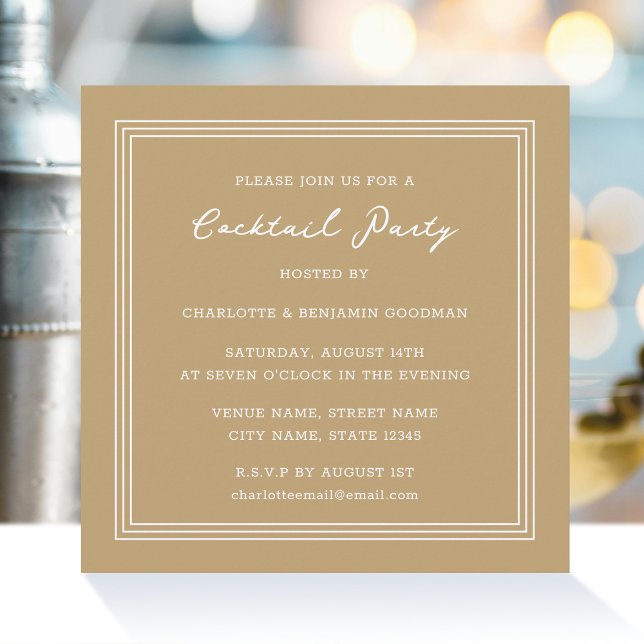 Invitation Classic Cocktail Party Gold Sand Carré (Créateur téléchargé)