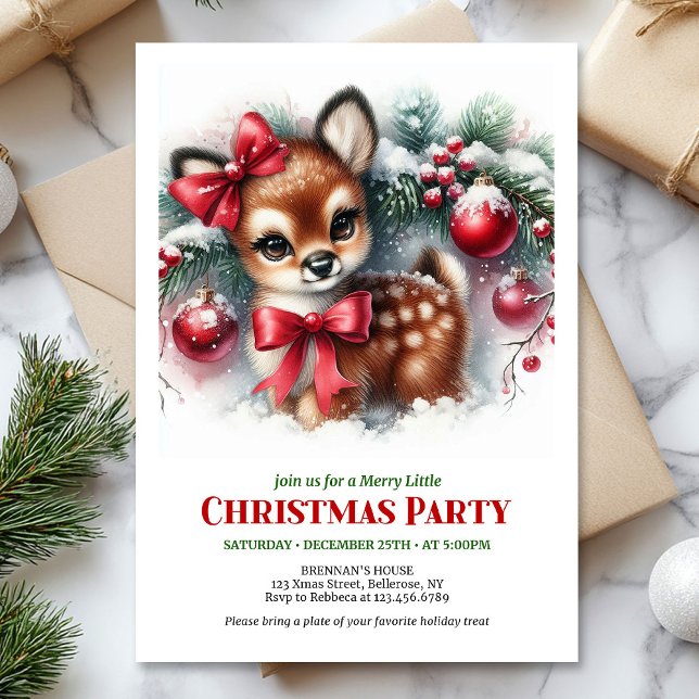 Invitation Classic cozy fawn snowy forest scene Christmas  (Classic cozy fawn snowy forest scene Christmas invite

)