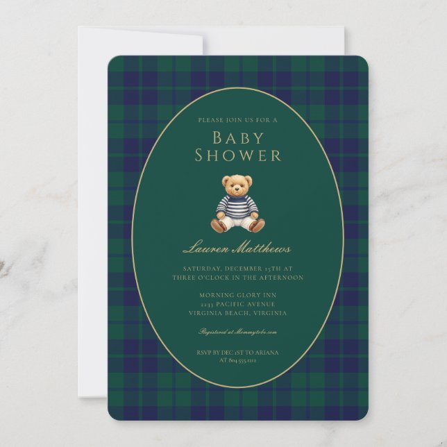 Invitation Classic Dark Plaid Lauren Inspired Baby Shower  (Devant)