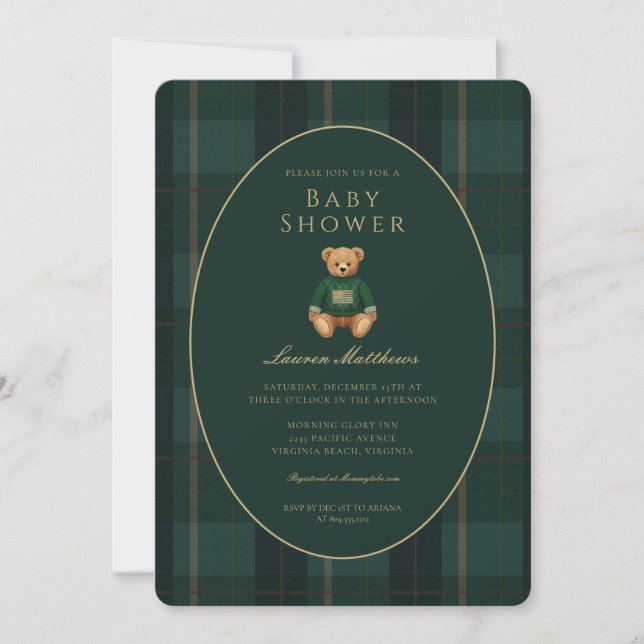 Invitation Classic Dark Plaid Lauren Inspired Baby Shower  (Devant)