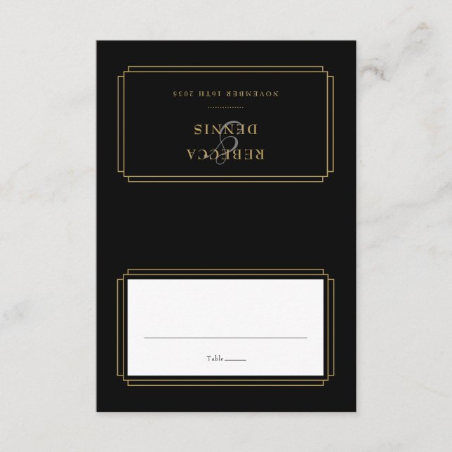 Invitation Classic Deco Black and Gold Wedding Place Card (Devant)